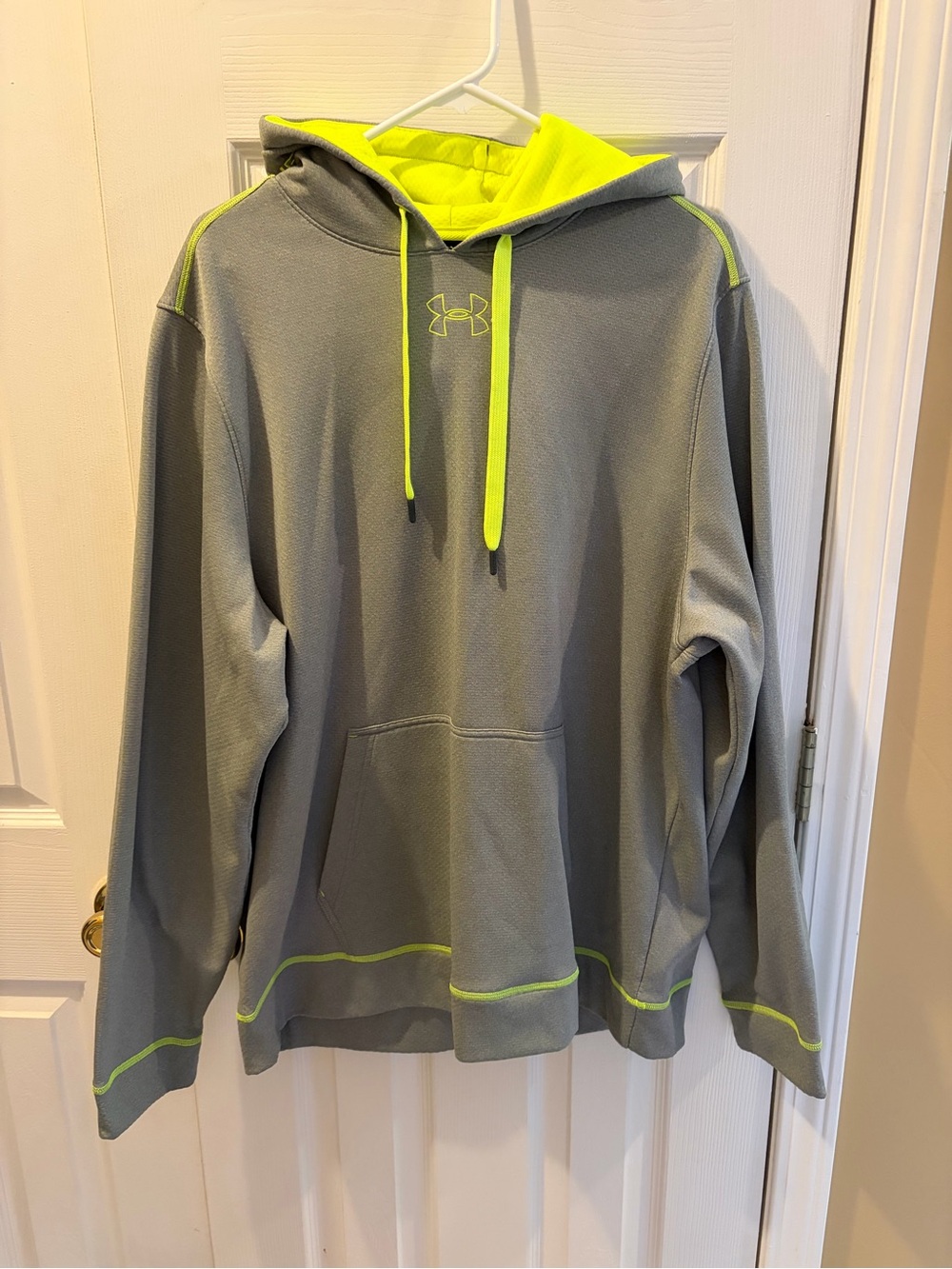 Under Armour Men’s Gray Crewneck Hoodie with Neon Yellow Accents